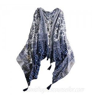 MeiLing Women's Lightweight Scarves Print Wraps Sarongs Cover Up Cotton Tassel Fringe Scarf Shawl