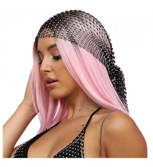 Rhinestone Headwear Turbans Mesh Crystal Long Hair Head Scarf Headwraps Rave Scarves Head Wrap for Women and Girls