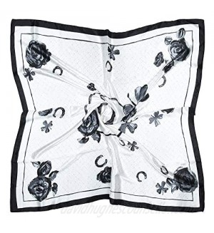 Vabovin Women's Large Satin Square Headscarf 35" Silk Feeling Scarf For Hair Wrapping at Night (White Flowers Pattern)