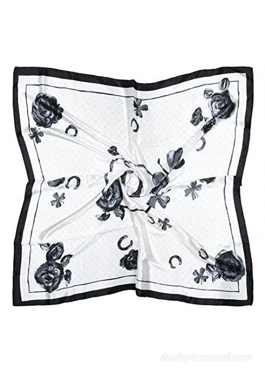 Vabovin Women's Large Satin Square Headscarf 35" Silk Feeling Scarf For Hair Wrapping at Night (White Flowers Pattern)