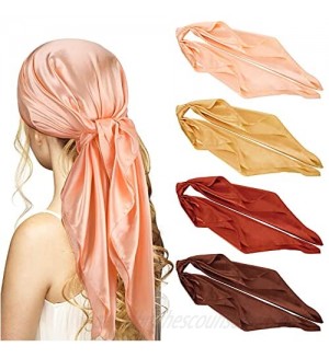 Vicpen 4 Pieces 35 Inch Satin Head Scarves Large Square Scarves Silky Head Scarf