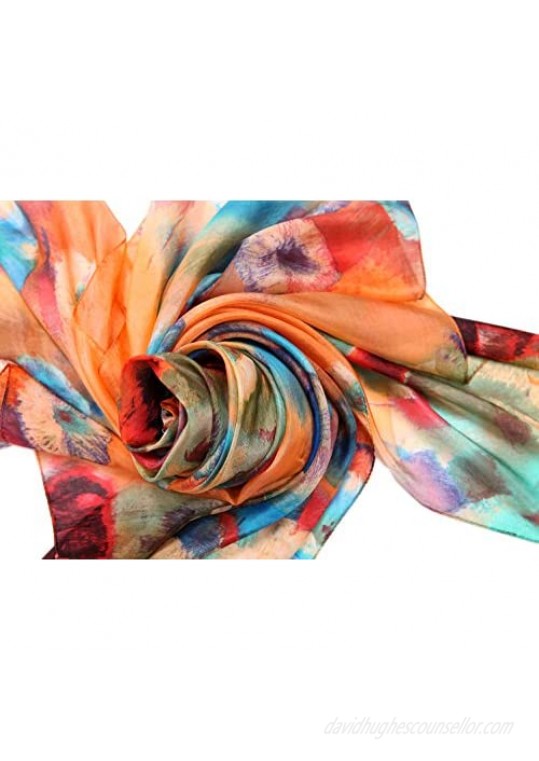 Women Fashion Silk Scarf Oblong Floral Oversize Soft Shawl Beach Wrap