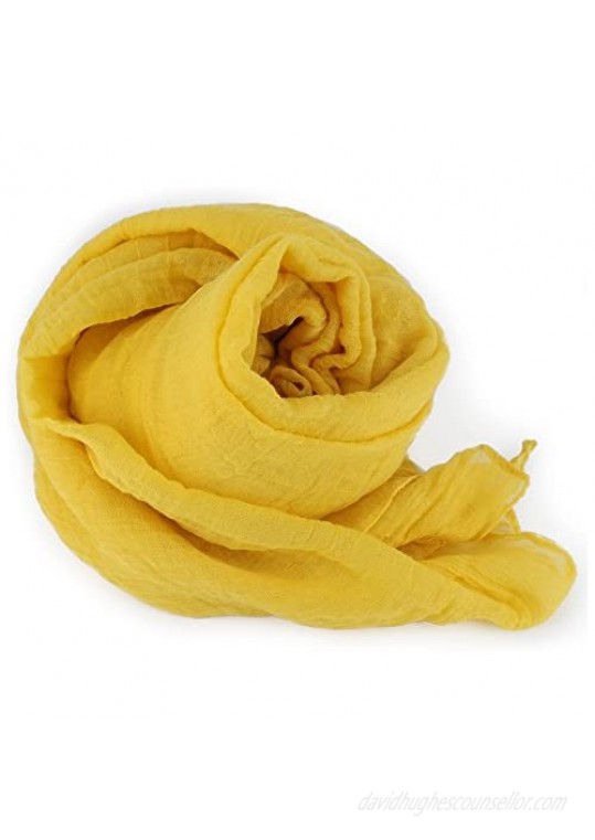 Women Pure Color Soft Cotton Hemp Silk Infinity Scarf Travel Sunscreen Pashmina Shawl Long Big Scarves