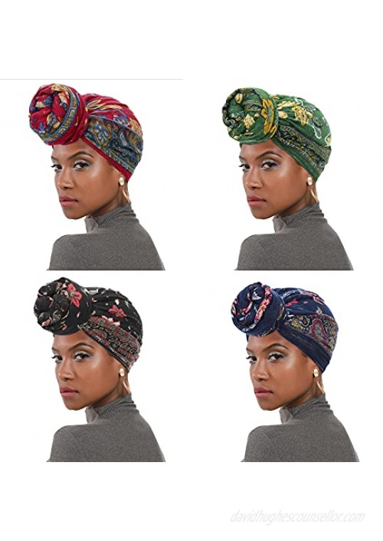 Womens Floral Scarf Shawl for All Season African Head Scarve Hair Wraps for Women Scarve Wrap 4 Pack Green& Navy& Black& Red Floral