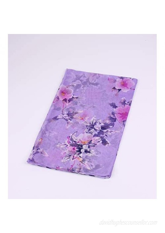 Women's Polyester Chiffon Scarf Neck Fashionable Printing Floral Country Style Lightweight Scarves for Ladies and Girls