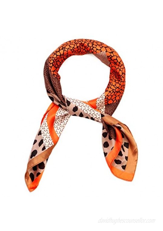YAQUES 2 Packs Luxury Silk like Scarf Fashion Satin Scarf Head Neck Scarf Hair Wrap for girls、Ladies and Women's(Colorful leopard & horses)