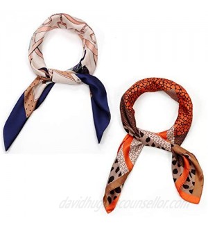 YAQUES 2 Packs Luxury Silk like Scarf  Fashion Satin Scarf Head Neck Scarf Hair Wrap for girls、Ladies and Women's(Colorful leopard & horses)