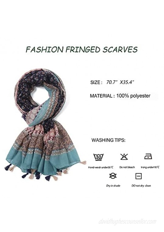 Yeieeo Boho Scarf for Women Lightweight Floral Printed Scarf Fall Winter Fashion Fringed Scarves Wraps Shawl