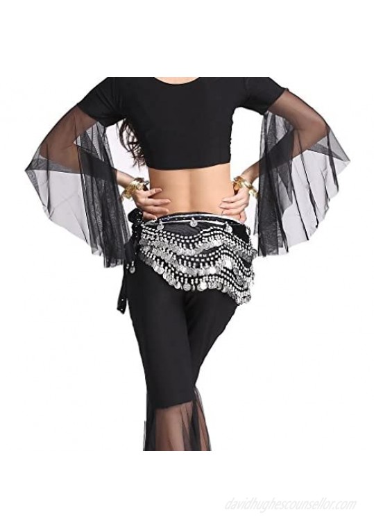ZLTdream Women's Belly Dance Wave Shape Hip Scarf With Silver Coins