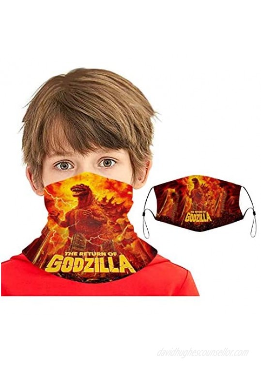 2pcs Godzilla Neck Gaiter Face Cover Kids Boys Girls Breathable Bandana Reusable Scarf Sun Protection Lightweight
