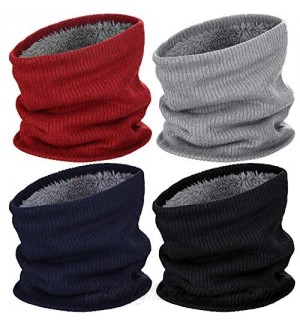 4 Pieces Winter Neck Warmer Fleece Lined Tube Scarf Thicken Knitted Windproof Bandana for Men and Women