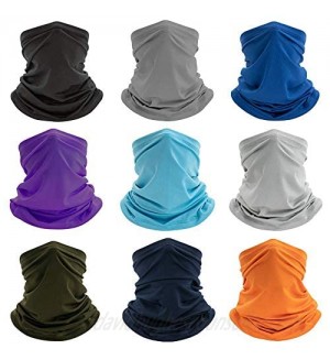 9 Pack Neck Gaiter Headband Bandana Head Wrap Scarf Neck Warmer Headwear Balaclava Face Cover for Sports Multipurpose  Multicolor