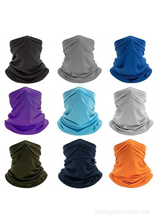 9 Pack Neck Gaiter Headband Bandana Head Wrap Scarf Neck Warmer Headwear Balaclava Face Cover for Sports Multipurpose Multicolor