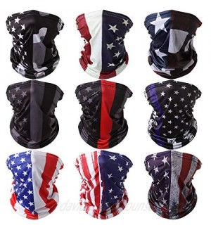 9Pcs Neck Gaiter Face Mask Bandana Flag Breathable Scarf Mask for Men Women for Fishing Motorcycle Sport&Outdoor Cover