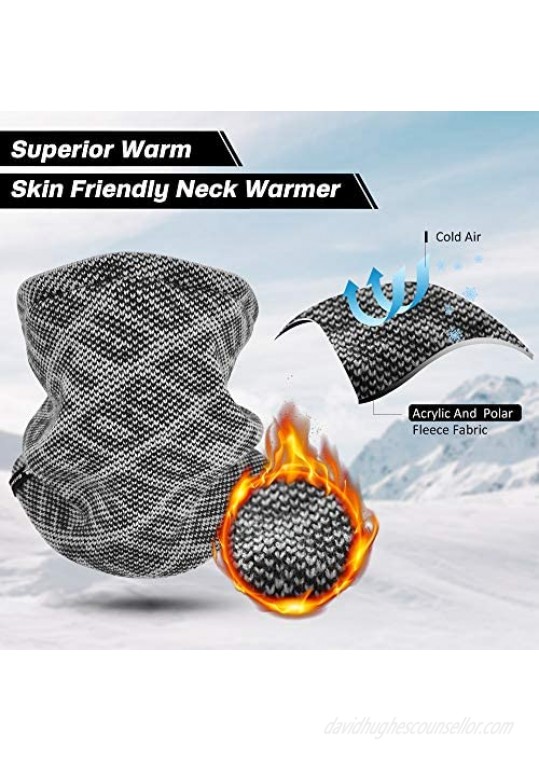 Botack Neck Warmer Gaiter Fleece Knitted Double Layer Winter Neck Scarf 3 in 1 Beanie Hat Mens Women for Skiing