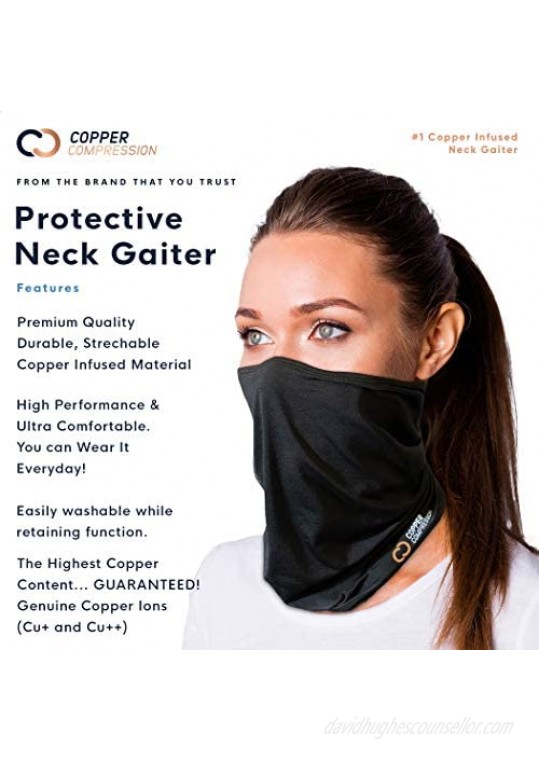 Copper Compression Face Covering and Neck Gaiter for Men and Women Black