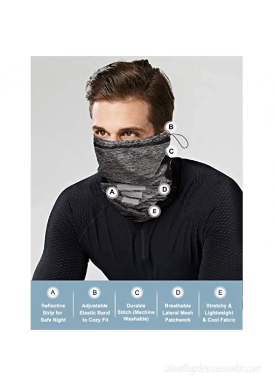 Multifunctional Drawstring Neck Gaiter Face Covering Mask with Breathable Mesh for Summer Outdoor Sports Dust UV Protection