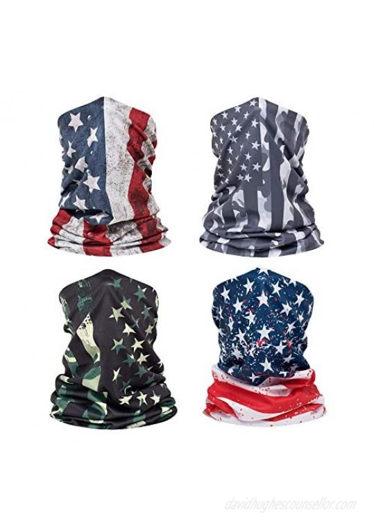 Neck Gaiters for Men and Women 4-Piece Gaiter Masks Breathable Microfiber UV Face Shields Protection Hunting Fishing 4 USA Flag Designs