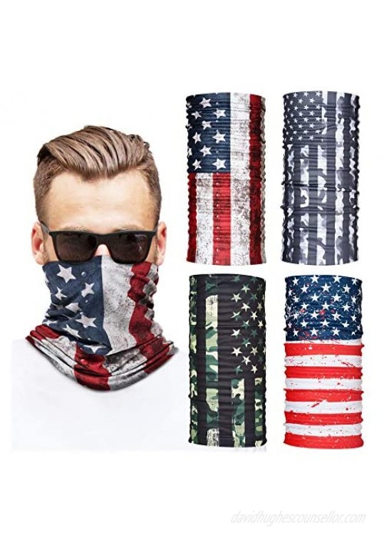Neck Gaiters for Men and Women  4-Piece Gaiter Masks  Breathable Microfiber UV Face Shields  Protection Hunting  Fishing  4 USA Flag Designs