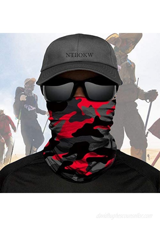 NTBOKW Neck Gaiter Face Mask for Men Women Tube Scarf Mask for Sun Wind Dust Protection Rave Motorcycle Riding Biker Fishing Hunting Festival Outdoor Summer Seamless Bandana Thin 3D Skull Flag Camo