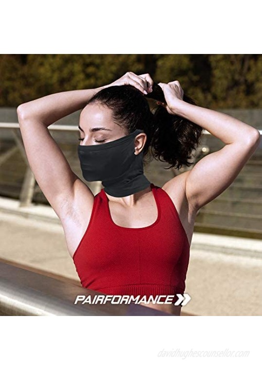 Pairformance Men Women Neck Gaiter with Earloops Face Mouth Nose Cover Face Mask Ear Hanger Stretchy Scarf Warmer Reusable for Outdoor & Sports | Pack of 3 (Black Deep Blue Green) | #Bundle 1-B DB G