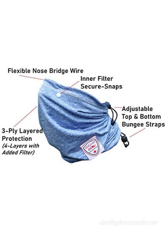 Slick Gaiter Face Mask 3-Ply Filter Pocket Neck Gaiter+2 Washable Reusable Air Filters & Flexible Nose Bridge Wire Adjustable Bungee Straps 4-Layer Protection Dust Mask UV-Blocking Cooling Bandana