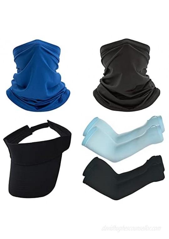 Summer UV Protection Neck Gaiter  Cooling Gaiter Mask with Sun Protection Sleeves Cover and Sun Sports Visor Hat  Cooling Neck Gaiter Set for Biking  Motorcycle  Hiking  Running  Outdoor Sports