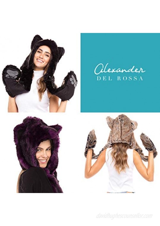 Alexander Del Rossa Faux Fur Scarf with Hood Animal Ear Beanie