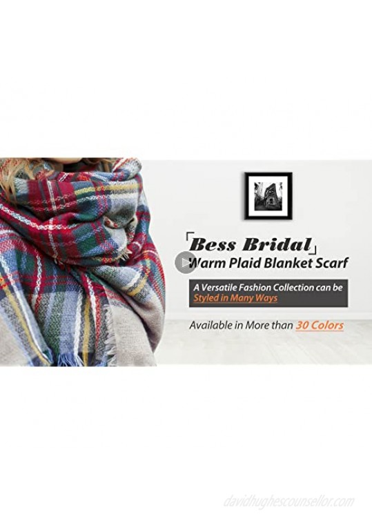 Bess Bridal Women's Plaid Blanket Winter Scarf Warm Cozy Tartan Wrap Oversized Shawl Cape