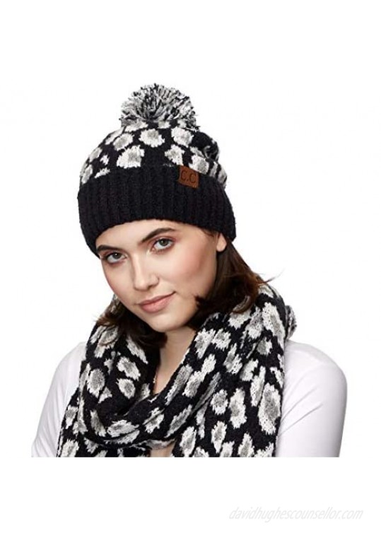 C.C Exclusives Soft Beanie hat with Leopard Pattern and Fur Pom(HAT-7001)(SF-7001)