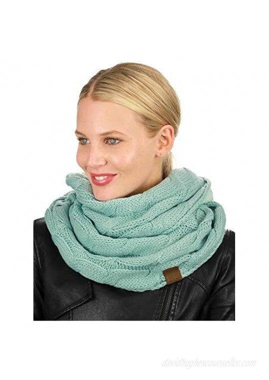 C.C Women's Winter Cable Knit Sherpa Lined Warm Infinity Pullover Scarf