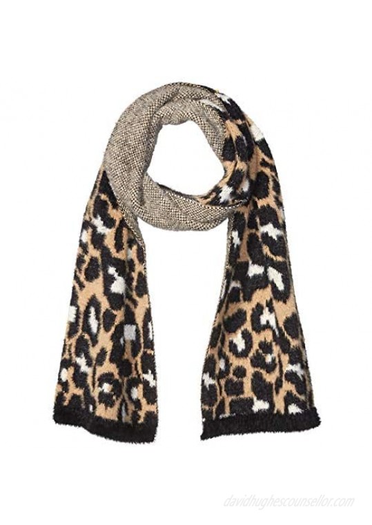Daily Ritual Women's Animal Print Fuzzy Knit Scarf  Beanie  and Mittens Set