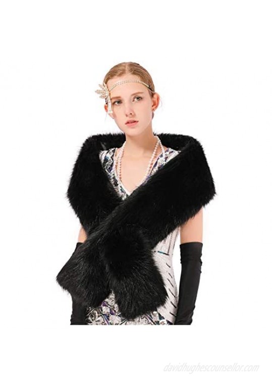 Dikoaina Women's Winter Fake Faux Fur Scarf Wrap Collar Shawl Shrug
