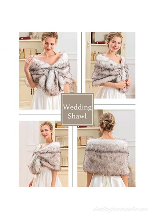 Earent Women's Faux Fur Shawls and Wraps 1920s Bride Wedding Fur Scarf Bridal Fur Stoles for Brides and Bridesmaids
