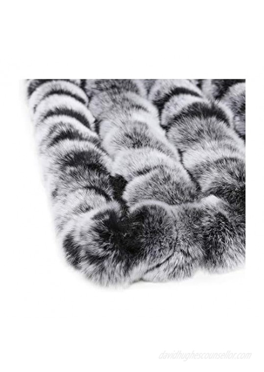 Fur Story Women's Rex Rabbit Fur Winter Scarf Knitted Chunky Fashion Ladies Scarves Silver Black Brown