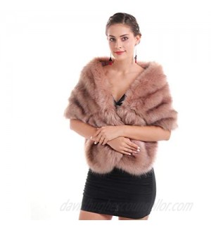 Lucky Leaf Women Luxurious Large Winter Faux Fur Scarf Wrap Collar Shrug for Lady Poncho Wedding Dinner Party