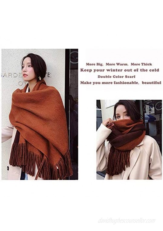 MIWORM Women Double Color Super Soft Tassel Fashion Long Scarf Blanket Oversized Large Warm Cashmere Feel Shawl More Thick