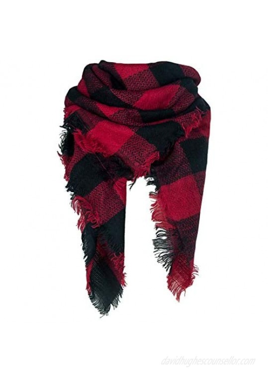 Qupish Plaid Blanket Winter Scarfs for Women Soft Warm Cozy Scarf Classic Chunky Oversized Wrap Shawl Scarves Gifts