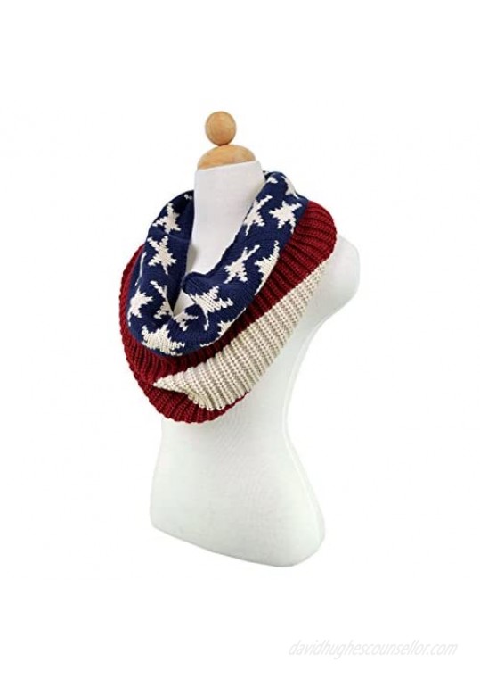 TrendsBlue Stars & Stripes US Flag Style Winter Knit Infinity Loop Circle Scarf