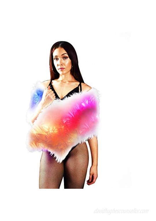 Women's Shawl Wrap Fake-Faux-Fur-Shrug LED-Scarf-Winter-Light-Up-Cappa-Collar-Festival-Outfit