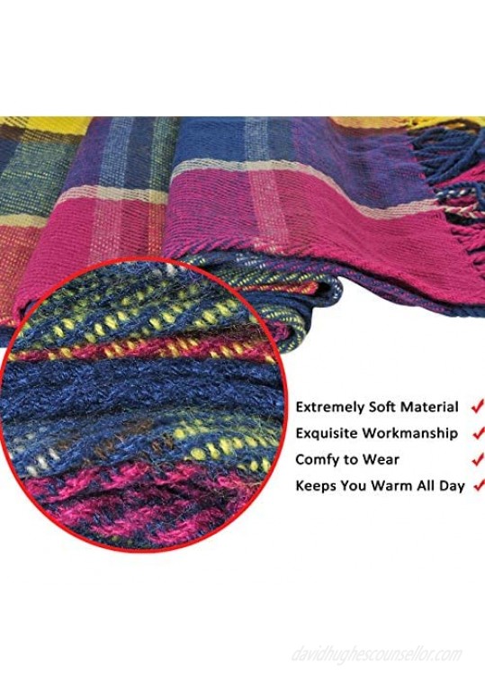 Woogwin Winter Warm Plaid Scarfs for Women Long Blanket Scarf Big Grid Shawl Wrap