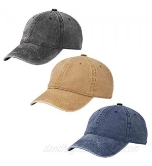3 Pack Vintage Washed Cotton Adjustable Baseball Caps Men and Women  Unstructured Low Profile Plain Classic Black Dad Hat