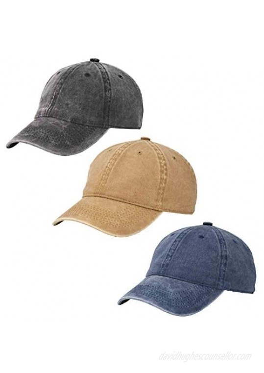 3 Pack Vintage Washed Cotton Adjustable Baseball Caps Men and Women  Unstructured Low Profile Plain Classic Black Dad Hat