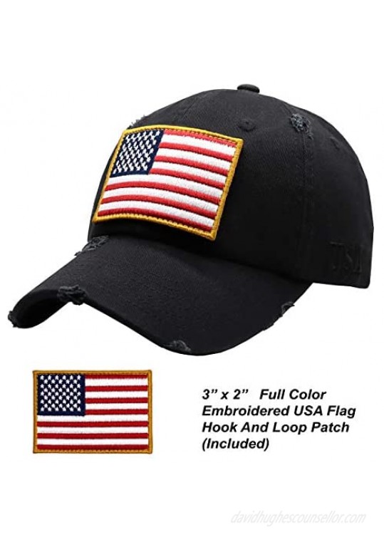 Antourage American Flag Hat for Men and Women | Vintage Baseball Tactical Hat Cap with USA Flag + 2 Patriotic Patches