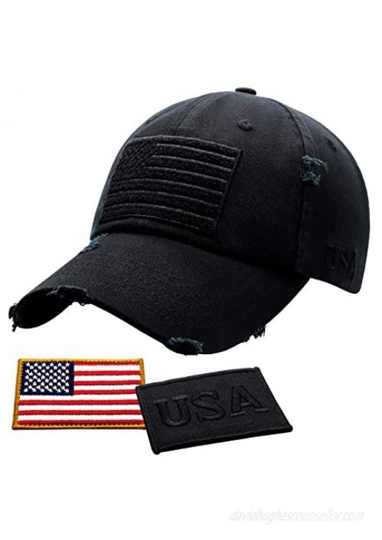Antourage American Flag Hat for Men and Women | Vintage Baseball Tactical Hat Cap with USA Flag + 2 Patriotic Patches