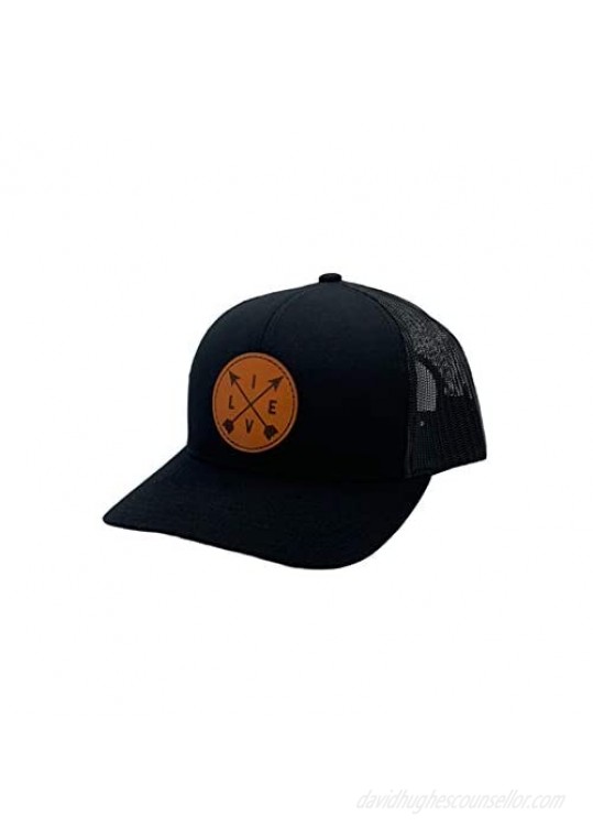 Apollo Cap Co. Trucker Cap - Leather Live Circle Patch Hat - Snapback Closure - Mid Profile Crown - Great for Men and Women!