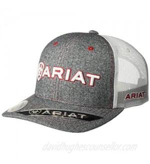 ARIAT Mens Hat Baseball Cap Mesh Back Logo Patch Gray Tweed Snapback
