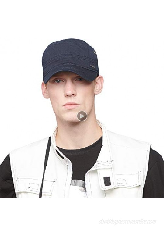 CACUSS Men's Cotton Army Cap Cadet Hat Military Flat Top Adjustable Baseball Cap Outdoor Sports