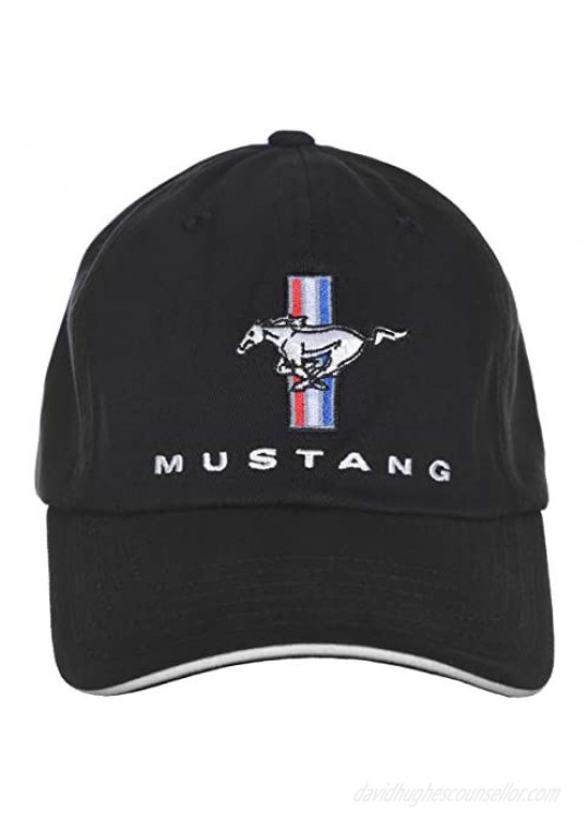 Checkered Flag Men's Ford Mustang Cap Tri-Bar Pony Logo Adjustable Black Hat