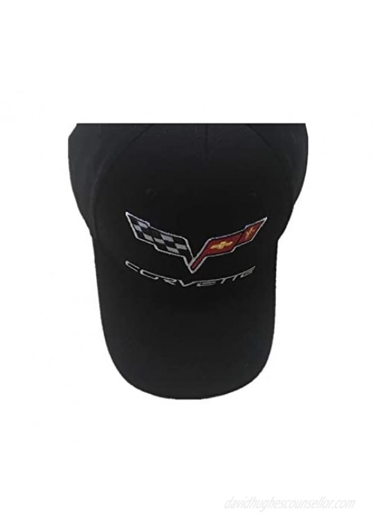 Health mall Hat Embroidered Logo Sports Baseball Cap Fit for C6 with Sporty Red Trim Motor Hat Baseball Hat Black Medium